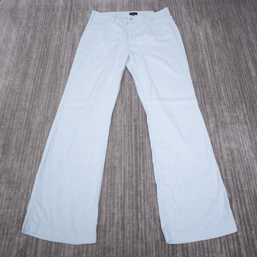 NYDJ Trouser Pants Womens 12 Blue Excellent Linen Blend Pinstripe Wide Leg